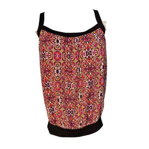 Lands End Size 12 DD Swim Tankini Top Pink Paisley Nylon Spandex Elastane M302